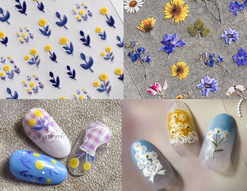 Blumenstrauß Nail Art Sticker/ Maiglöckchen Sonnenblume Gänseblümchen Diy Peel-Off Schablone/ Florale Schleierkraut Sticker von Makynail