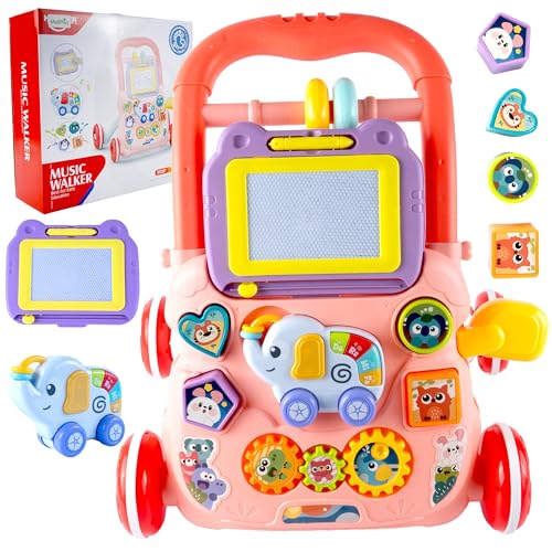 MalPlay Laufernwagen Lerntaffel Interactive Zeichentisch Kinderwagen Rosa ab 12 Monaten Geschenk von MalPlay