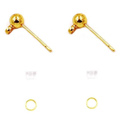 Malahill Hochwertige Ohrringe für die Schmuckherstellung, 100 Stück/50 Paar, Kugelpfosten, Ohrstecker mit Ohrring-Verschlüssen, Gold von Malahill