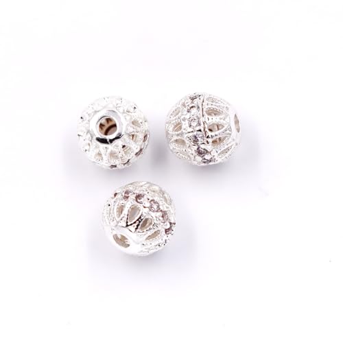 Malahill Zirkonia-Perlen für Schmuckherstellung, 8 mm, Silber-Weiß, 20 Stück von Malahill