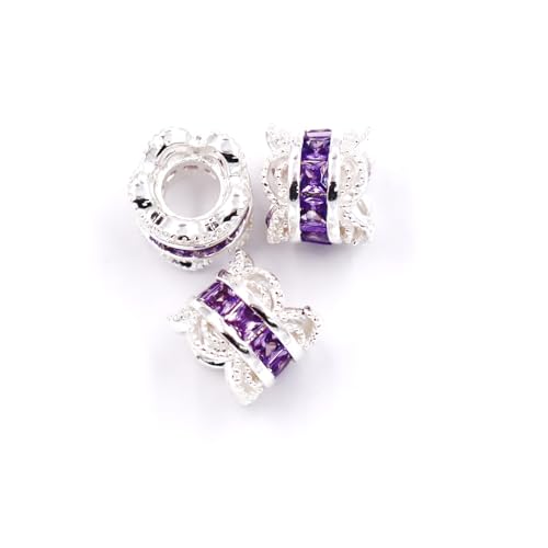 Malahill Zwischenperlen aus Zirkonia, zur Schmuckherstellung, 8 x 7 mm, Silber-Lila von Malahill