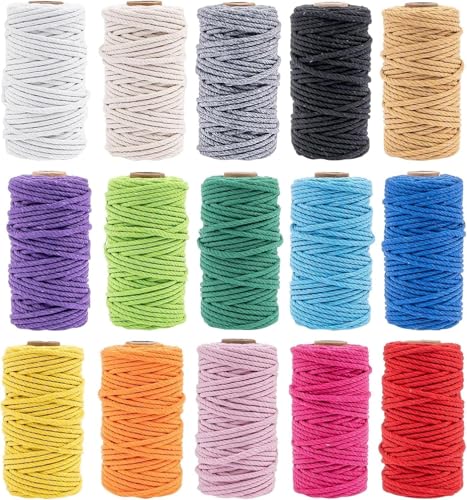 15 Stück Makramee Garn 3mm x 30m, Bunte Makramee Baumwollgarn Natur 3mm, Baumwoll Bastelschnur für DIY Handwerk Basteln Stricken Boho Deko Wandbehang Dekoration Wohnzimmer Balkon 15 Stück Makramee Garn 3mm x 30m, Bunte Makramee Baumwollgarn Natur 3mm, Baumwoll Bastelschnur für DIY Handwerk Basteln Stricken Boho Deko Wandbehang Dekoration Wohnzimmer Balkon von Malloom