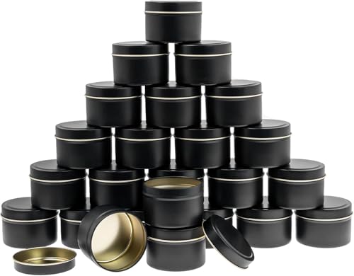 24 Stück Kerzendosen mit Deckel, 8oz (120ml) Runde Metall Kerze Dosen leere Kerzengläser, Mini-Kerzendosen DIY-Kerzenherstellungszubehör-Kit für Kerze Gewürze, Schmuck, Pulver, Süßigkeiten (Schwarz) von Malloom