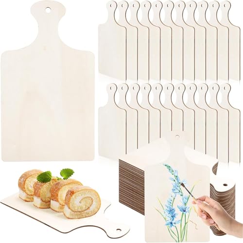 60 Stück Mini Holz-Schneidebretter, Holz-Schneidebrett mit Griff, Kleine Charcuterie-Bretter Unbehandelt, Blanko Holz Bastel-Paddel für DIY Küchendekoration, Servieren von Gemüse (9,4 x 5,5 Zoll) von Malloom
