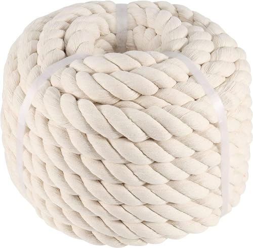 Natürliches Baumwollseil, 2,5 cm x 15,2 m, 3 Stränge dicke gedrehte Baumwollkordel, weiches Seil, ungebleichte Baumwollkordel, Makramee-Seil für Handwerk, Sport, Hängekörbe und Heimdekoration Natürliches Baumwollseil, 2,5 cm x 15,2 m, 3 Stränge dicke gedrehte Baumwollkordel, weiches Seil, ungebleichte Baumwollkordel, Makramee-Seil für Handwerk, Sport, Hängekörbe und Heimdekoration von Malloom