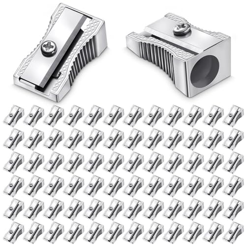 Malloy 120 Stück Mini-Bleistiftspitzer Aus Metall, Handgeführte Bleistiftspitzer Aus Metall, Einloch-Bleistiftspitzer Aus Aluminiumlegierung, Manueller Bleistiftspitzer von Malloy