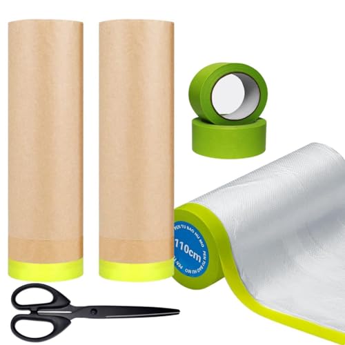 Malloy Abdeckpapier, Vorklebeband zum Lackieren, 3 Rollen, Bestes Klebeband für Autos und Vorhänge zum Lackieren Von Autos, Einfache Installation A von Malloy