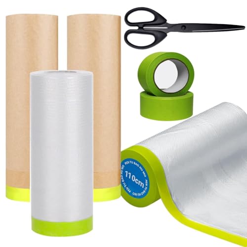 Malloy Abdeckpapier, Vorklebeband zum Lackieren, Schutz 3 Rollen, Bestes Klebeband für Autos und Vorhänge zum Lackieren Von Autos, Langlebig B von Malloy