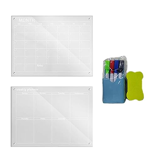 Malloy Magnetischer Notizblock Kalender, Acryl Wöchentlicher Monatlicher Mahlzeitenplaner, Abwischbare Tafel, Wöchentlicher Kalender für Den Kühlschrank, Nachrichtentafel, Einfach zu Benutzen, Transpa von Malloy