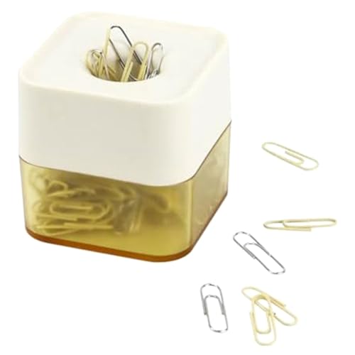 Malloy Neue Zweifarbige Büroklammern in Elegantem Magnetischem, Mattiertem Quadratischem Klammerhalter, 28 Mm, 130 Klammern Pro Box, Einfache Installation (Buttergelb) von Malloy
