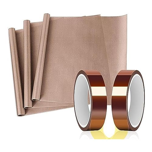 Malloy PTFE-Blatt 16 X 20 und 2 Rollen 20 mm X 33 M Heizband für die Sublimation, Hitzebeständiges Klebeband für die Hitzepressübertragung, Einfach zu Verwenden. von Malloy