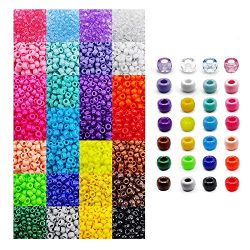 Pony-Perlen, 4200 Stück, 28 Farben, Kunststoffperlen für Bastelarbeiten, Haarperlen für Zöpfe, farbige Perlen für DIY-Projekte, einzeln verpackt (6 x 9 mm) von Malynme