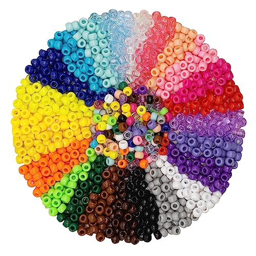 Pony-Perlen, 4800 Stück, 24 Farben, 6 x 9 mm, Kunststoff-Ponyperlen zum Basteln, Haarperlen für Zöpfe, Farbige Perlen für DIY-Projekte - Großpackung Mit Gemischten Verpackungen von Malynme