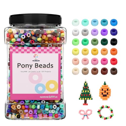 Pony-Perlen – 5100 Stück farbige Kunststoffperlen für Bastelarmbänder, Haarzöpfe und DIY-Projekte, 1,4 kg von Malynme