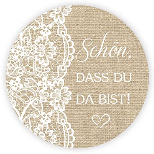 MameArt 100stk 4cm Aufkleber Hochzeit, Sticker für Hochzeit Gastgeschenk Taufe Kommunion Geburtstag Feste Geschenke Präsente (Schön DASS du da bist), 3DE0111A von MameArt