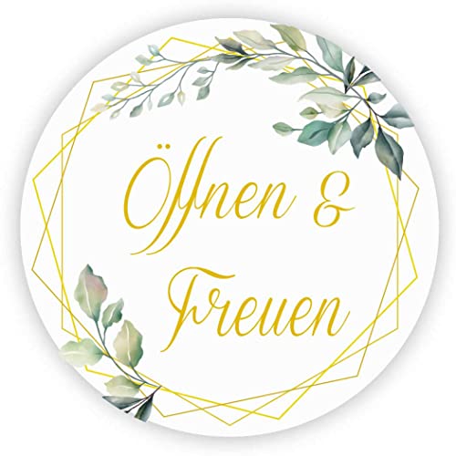 MameArt 100stk 4cm Aufkleber Hochzeit mit Kranz, Sticker für Hochzeit Gastgeschenk Taufe Kommunion Geburtstag Feste Geschenke Präsente (Öffnen und Freuen), (3DE0109A) von MameArt