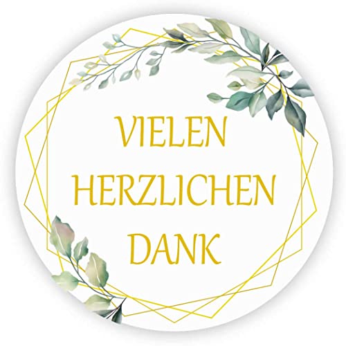 MameArt 100stk 4cm Aufkleber Hochzeit mit Kranz, Sticker für Hochzeit Gastgeschenk Taufe Kommunion Geburtstag Feste Geschenke Präsente (VIELEN HERZLICHEN Dank) von MameArt