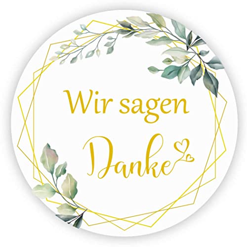 MameArt 100stk 4cm Aufkleber Hochzeit mit Kranz, Sticker für Hochzeit Gastgeschenk Taufe Kommunion Geburtstag Feste Geschenke Präsente (Wir Sagen Danke) von MameArt