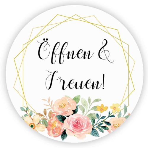 MameArt 100stk 4cm Aufkleber Öffnen & Freuen, Sticker für Hochzeit Gastgeschenk Taufe Kommunion Geburtstag Partei Feste Geschenke Präsente (Öffnen 12) von MameArt