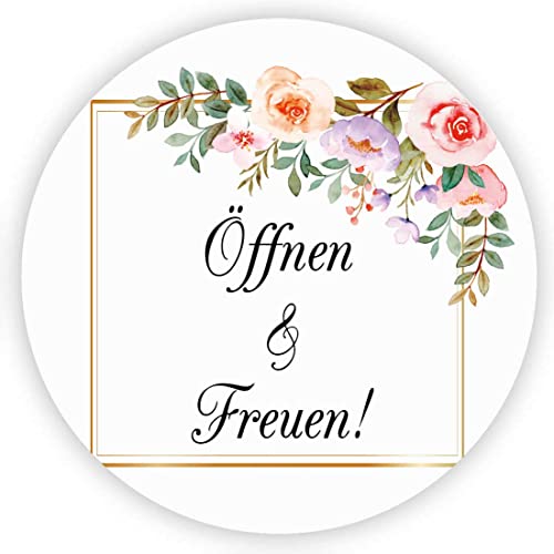 MameArt 100stk 4cm Aufkleber Öffnen & Freuen, Sticker für Hochzeit Gastgeschenk Taufe Kommunion Geburtstag Partei Feste Geschenke Präsente (Öffnen 3) von MameArt
