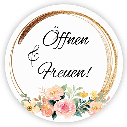 MameArt 100stk 4cm Aufkleber Öffnen & Freuen, Sticker für Hochzeit Gastgeschenk Taufe Kommunion Geburtstag Partei Feste Geschenke Präsente (Öffnen 5) von MameArt