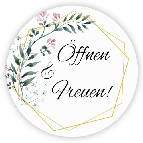 MameArt 100stk 4cm Aufkleber Öffnen & Freuen, Sticker für Hochzeit Gastgeschenk Taufe Kommunion Geburtstag Partei Feste Geschenke Präsente (Öffnen 9) von MameArt