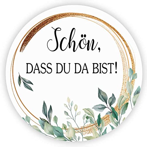 MameArt 100stk 4cm Aufkleber Schön dass du da bist, Sticker Hochzeit Gastgeschenk Taufe Kommunion Geburtstag Feste Geschenke Präsente (Schön 2) von MameArt