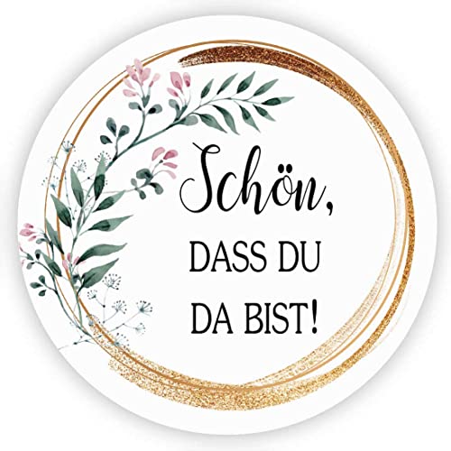 MameArt 100stk 4cm Aufkleber Schön DASS du da bist, Sticker Hochzeit Gastgeschenk Taufe Kommunion Geburtstag Feste Geschenke Präsente (Schön 4) von MameArt