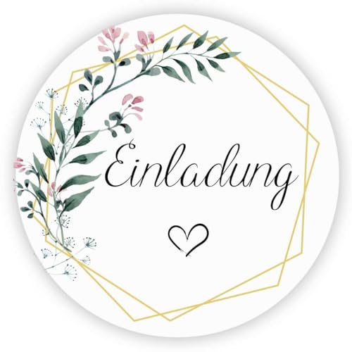 MameArt 100stk 4cm Einladung Aufkleber, Kranz Sticker für Hochzeit Gastgeschenk Taufe Kommunion Geburtstag Feste Geschenke Präsente (Einladung 2) von MameArt