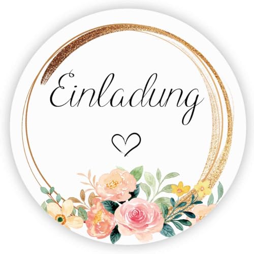 MameArt 100stk 4cm Einladung Aufkleber, Kranz Sticker für Hochzeit Gastgeschenk Taufe Kommunion Geburtstag Feste Geschenke Präsente (Einladung 6) von MameArt