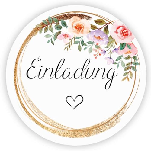 MameArt 100stk 4cm Einladung Aufkleber, Kranz Sticker für Hochzeit Gastgeschenk Taufe Kommunion Geburtstag Feste Geschenke Präsente (Einladung 8) von MameArt