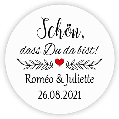 MameArt 50 Stickers Aufkleber Hochzeit Personalisiert Schön DASS Du da bist, 4cm Etikett für Hochzeit Gastgeschenk Taufe Kommunion Feste Geschenke Präsente (Weiß) von MameArt