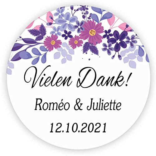 MameArt 50stk Aufkleber Personalisiert Hochzeit Vielen Dank, 4cm Sticker für Hochzeit Taufe Kommunion Geburtstag Feste Geschenke Präsente (DE02) von MameArt