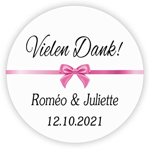 MameArt 50stk Aufkleber Personalisiert Hochzeit Vielen Dank, 4cm Sticker für Hochzeit Taufe Kommunion Geburtstag Feste Geschenke Präsente (DE03) von MameArt