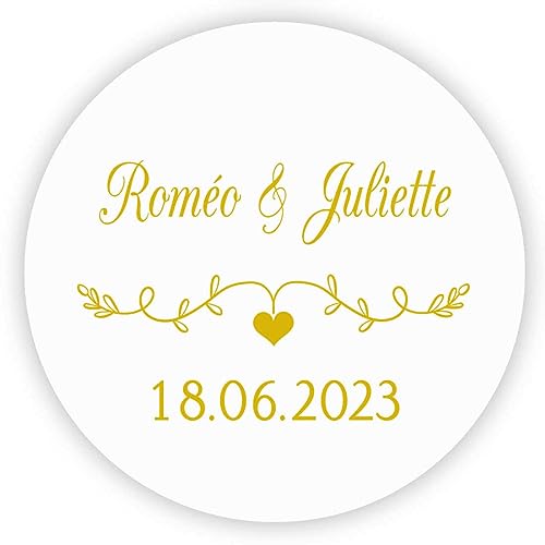 MameArt 50stk 4cm Hochzeit Aufkleber Personalisiert mit Namen, Aufkleber für Hochzeit Gastgeschenk Taufe Geburtstag Feste Geschenke Präsente (Gold 1) von MameArt