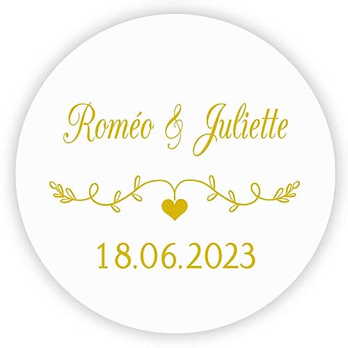 MameArt 50 Stück 4cm Hochzeit Aufkleber Personalisiert mit Namen, Aufkleber für Hochzeit Gastgeschenk Taufe Geburtstag Feste Geschenke Präsente (Gold 1) von MameArt