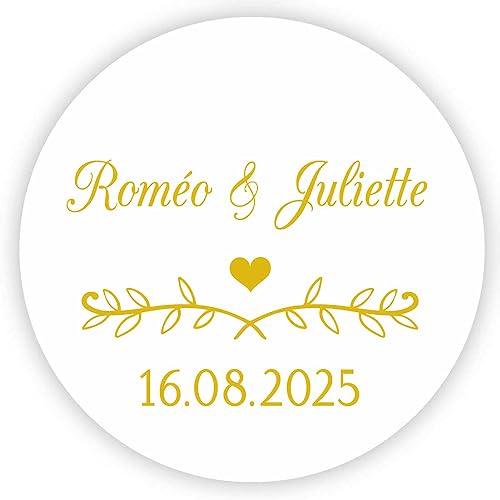 MameArt 50 Stück 4cm Hochzeit Aufkleber Personalisiert mit Namen, Aufkleber für Hochzeit Gastgeschenk Taufe Kommunion Geburtstag Feste Geschenke Präsente (Gold 2) von MameArt