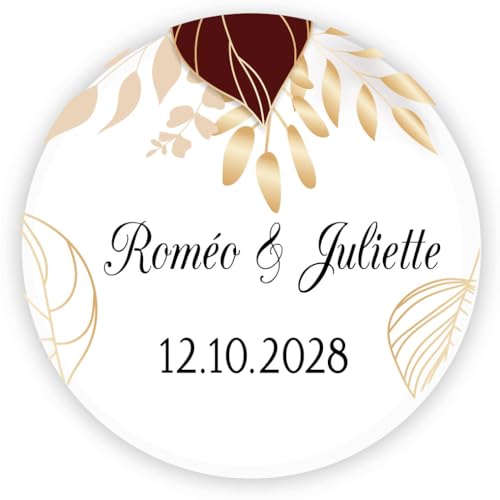 MameArt 50 Stück Aufkleber Personalisierte Hochzeit, 4cm Name & Datum Schönes Design Hochzeit, Taufe, Sakrament, Jubiläum & Geburtstag Geschenk Aufkleber AL0136 (Herz 1) von MameArt