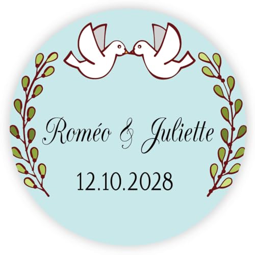 MameArt 50 Stück Aufkleber Personalisierte Hochzeit, 4cm Name & Datum Schönes Design Hochzeit, Taufe, Sakrament, Jubiläum & Geburtstag Geschenk Aufkleber AL0136 (Herz 2) von MameArt