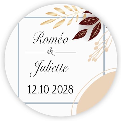 MameArt 50 Stück Aufkleber Personalisierte Hochzeit, 4cm Name & Datum Schönes Design Hochzeit, Taufe, Sakrament, Jubiläum & Geburtstag Geschenk Aufkleber AL0136 (Herz 4) von MameArt