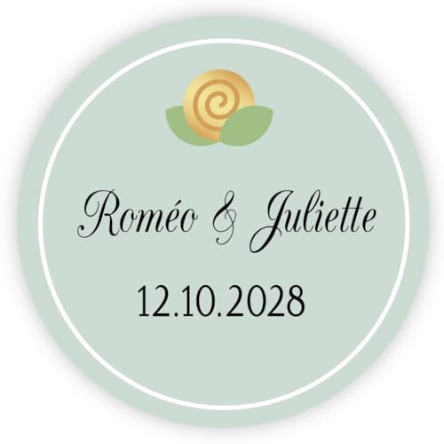 MameArt 50 Stück Aufkleber Personalisierte Hochzeit, 4cm Name & Datum Schönes Design Hochzeit, Taufe, Sakrament, Jubiläum & Geburtstag Geschenk Aufkleber AL0136 (Herz 6) von MameArt