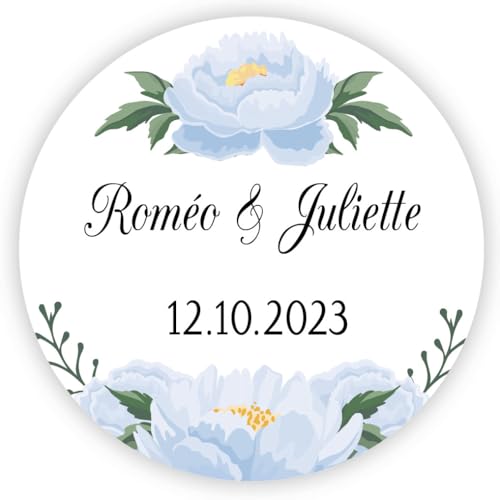 MameArt 50 Stück Personalisierte Hochzeitsaufkleber, 4cm elegantes Design Namens- und Datumsaufkleber für Taufen, Sakramente, Jubiläen und Jubiläen, AL0132 (Herz 2) von MameArt