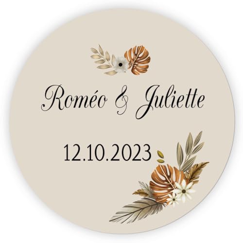 MameArt 50 Stück Personalisierte Hochzeitsaufkleber, 4cm elegantes Design Namens- und Datumsaufkleber für Taufen, Sakramente, Jubiläen und Jubiläen, AL0132 (Herz 3) von MameArt