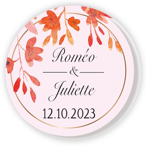 MameArt 50 Stück Personalisierte Hochzeitsaufkleber, 4cm elegantes Design Namens- und Datumsaufkleber für Taufen, Sakramente, Jubiläen und Jubiläen, AL0132 (Herz 6) von MameArt
