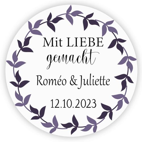 MameArt 50 Stück Personalisierte Schöne Hochzeit Dekoration Aufkleber, mit Liebe gemacht, 4cm Aufkleber für Hochzeiten, Taufen, Kommunionen, Geburtstagsfeiern, Geschenke & Jubiläen DE0504 (Liebe 4) von MameArt