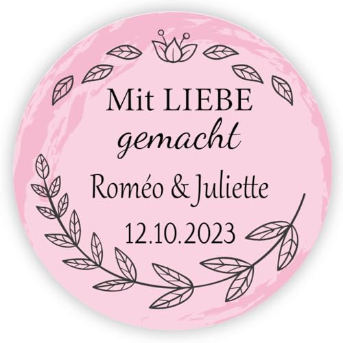 MameArt 50 Stück Personalisierte Schöne Hochzeit Dekoration Aufkleber, mit Liebe gemacht, 4cm Aufkleber für Hochzeiten, Taufen, Kommunionen, Geburtstagsfeiern, Geschenke & Jubiläen DE0504 (Liebe 2) von MameArt