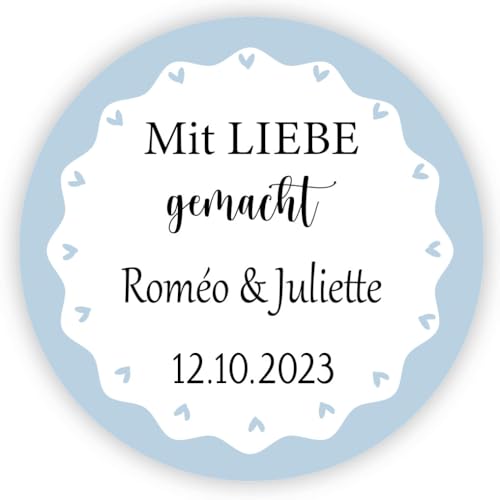 MameArt 50 Stück Personalisierte Schöne Hochzeit Dekoration Aufkleber, mit Liebe gemacht, 4cm Aufkleber für Hochzeiten, Taufen, Kommunionen, Geburtstagsfeiern, Geschenke & Jubiläen DE0504 (Liebe 3) von MameArt