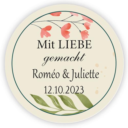 MameArt 50 Stück Personalisierte Schöne Hochzeit Dekoration Aufkleber, mit Liebe gemacht, 4cm Aufkleber für Hochzeiten, Taufen, Kommunionen, Geburtstagsfeiern, Geschenke & Jubiläen DE0504 (Liebe 6) von MameArt
