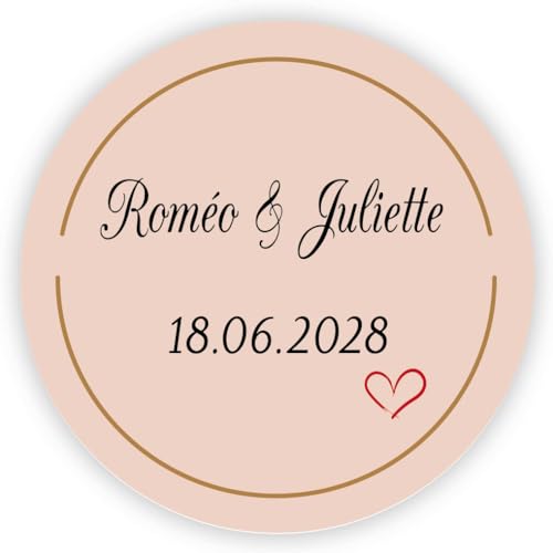 MameArt 50 personalisierte Hochzeitsaufkleber, 4 cm Aufkleber von Gastgeschenk geschenke, geeignet für Hochzeiten, Taufen, Comfirmation, Verlobung und Geburtstag AL0137. (Herz 1) von MameArt