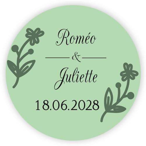 MameArt 50 personalisierte Hochzeitsaufkleber, 4 cm Aufkleber von Gastgeschenk geschenke, geeignet für Hochzeiten, Taufen, Comfirmation, Verlobung und Geburtstag AL0137. (Herz 2) von MameArt